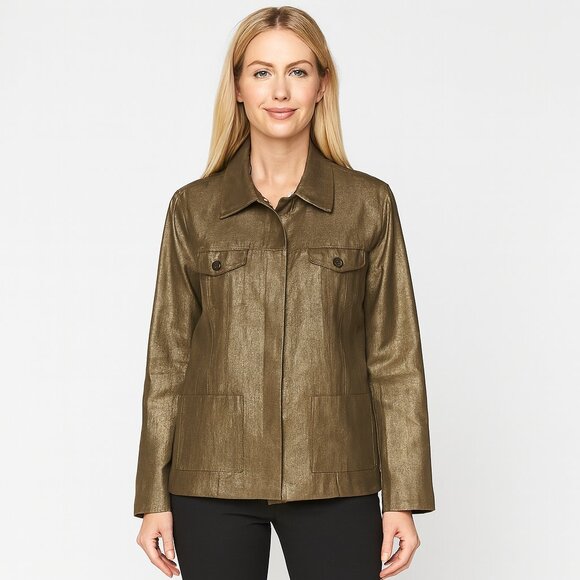 EUC Barbara Lesser Gold Linen Blend Button-Up Jacket | Size Medium - Picture 1 of 6